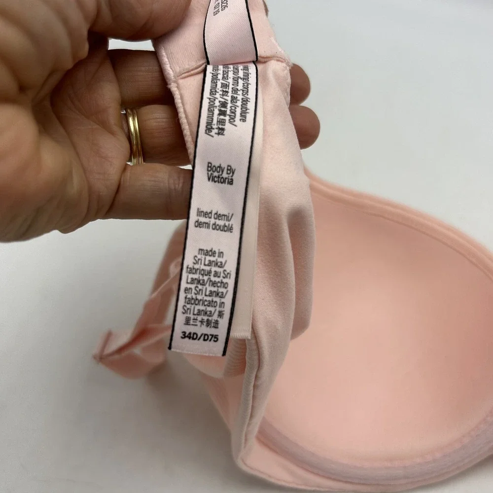 Victoria Secret Bra 34D Lined Demi Pink Lace Adjustable Feminine Coquet